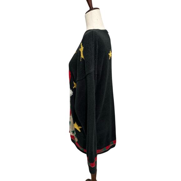 1990s Talbots Christmas Santa Claus Sweater Stars Candy Cane UGLY Christmas - Picture 2 of 8